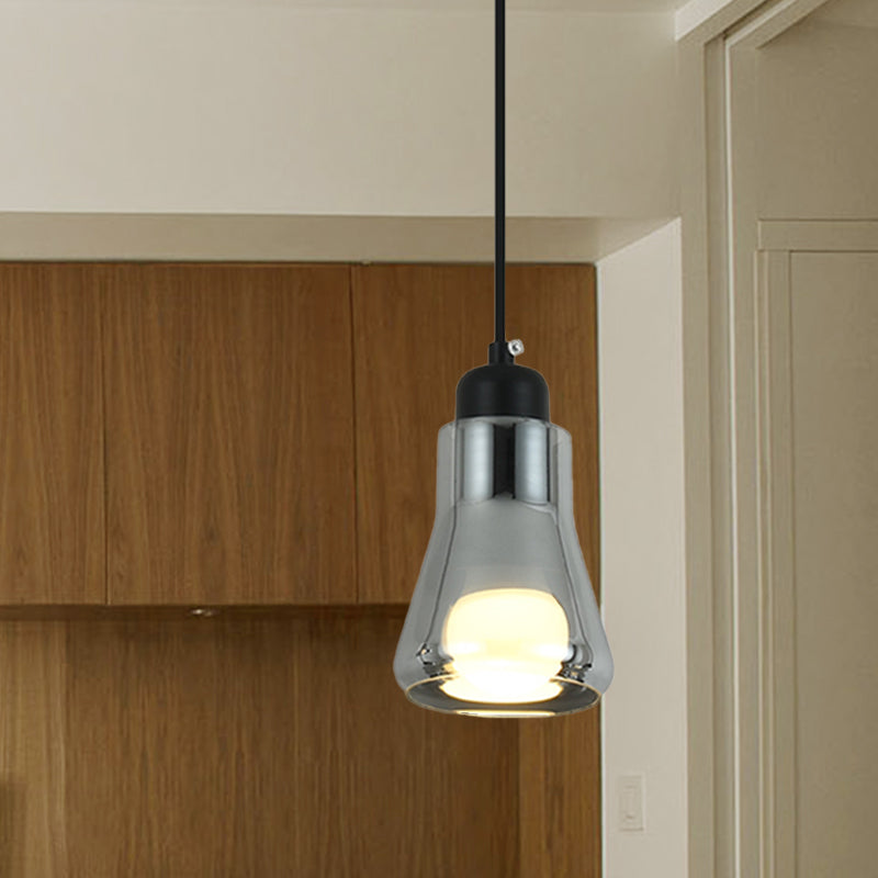 Industrial Cone/Saucer Hanging Lamp 1 Light Smoke Gray Glass Pendant Lighting Fixture for Bedroom Clearhalo 'Ceiling Lights' 'Glass shade' 'Glass' 'Industrial Pendants' 'Industrial' 'Middle Century Pendants' 'Pendant Lights' 'Pendants' 'Tiffany' Lighting' 1454728