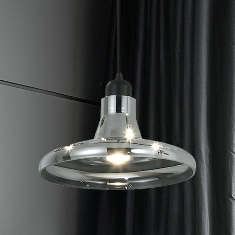 Industrial Cone/Saucer Hanging Lamp 1 Light Smoke Gray Glass Pendant Lighting Fixture for Bedroom Clearhalo 'Ceiling Lights' 'Glass shade' 'Glass' 'Industrial Pendants' 'Industrial' 'Middle Century Pendants' 'Pendant Lights' 'Pendants' 'Tiffany' Lighting' 1454731