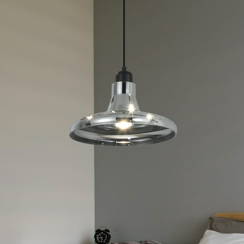 Industrial Cone/Saucer Hanging Lamp 1 Light Smoke Gray Glass Pendant Lighting Fixture for Bedroom Smoke Gray D Clearhalo 'Ceiling Lights' 'Glass shade' 'Glass' 'Industrial Pendants' 'Industrial' 'Middle Century Pendants' 'Pendant Lights' 'Pendants' 'Tiffany' Lighting' 1454732