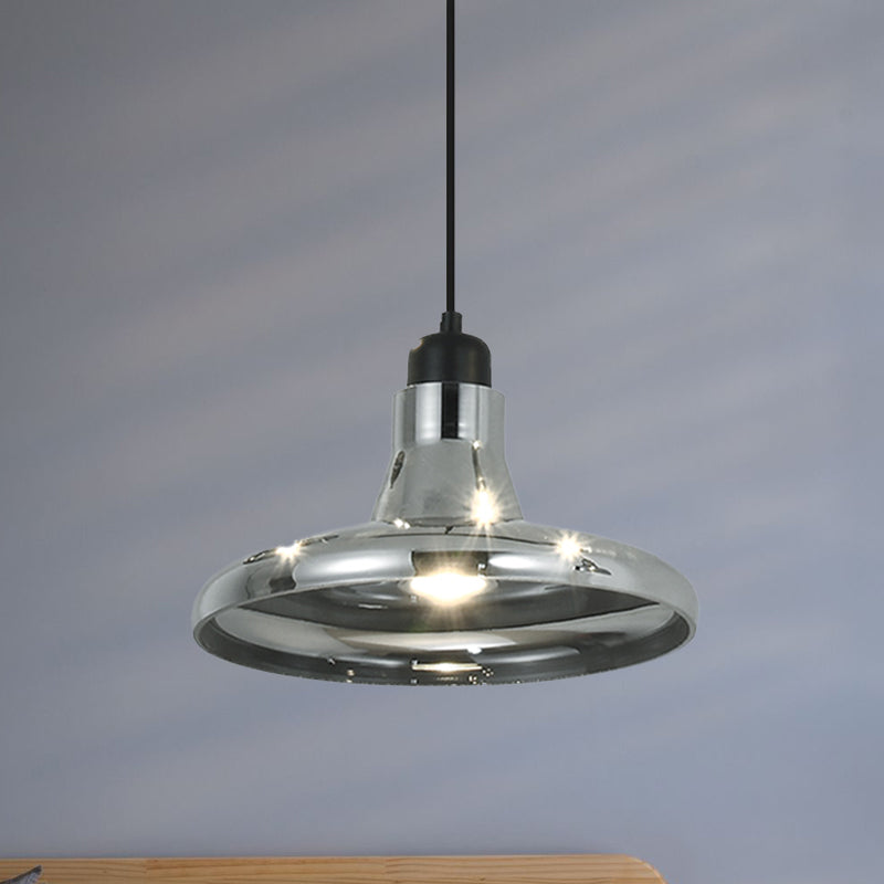 Industrial Cone/Saucer Hanging Lamp 1 Light Smoke Gray Glass Pendant Lighting Fixture for Bedroom Clearhalo 'Ceiling Lights' 'Glass shade' 'Glass' 'Industrial Pendants' 'Industrial' 'Middle Century Pendants' 'Pendant Lights' 'Pendants' 'Tiffany' Lighting' 1454733