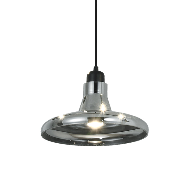 Industrial Cone/Saucer Hanging Lamp 1 Light Smoke Gray Glass Pendant Lighting Fixture for Bedroom Clearhalo 'Ceiling Lights' 'Glass shade' 'Glass' 'Industrial Pendants' 'Industrial' 'Middle Century Pendants' 'Pendant Lights' 'Pendants' 'Tiffany' Lighting' 1454734