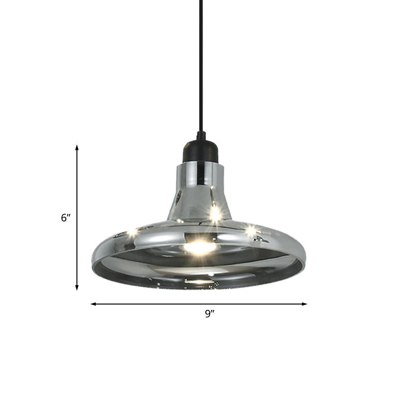 Industrial Cone/Saucer Hanging Lamp 1 Light Smoke Gray Glass Pendant Lighting Fixture for Bedroom Clearhalo 'Ceiling Lights' 'Glass shade' 'Glass' 'Industrial Pendants' 'Industrial' 'Middle Century Pendants' 'Pendant Lights' 'Pendants' 'Tiffany' Lighting' 1454735