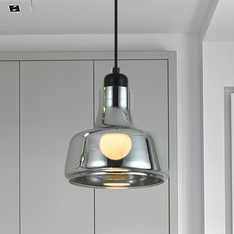 Industrial Cone/Saucer Hanging Lamp 1 Light Smoke Gray Glass Pendant Lighting Fixture for Bedroom Clearhalo 'Ceiling Lights' 'Glass shade' 'Glass' 'Industrial Pendants' 'Industrial' 'Middle Century Pendants' 'Pendant Lights' 'Pendants' 'Tiffany' Lighting' 1454736