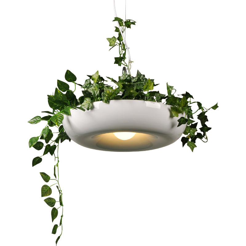 Aluminium Bowl Pendant Ceiling Light Industrial 1 Bulb Restaurant Plant Hanging Lamp in Black/White/Green Clearhalo 'Ceiling Lights' 'Pendant Lights' 'Pendants' Lighting' 1454749