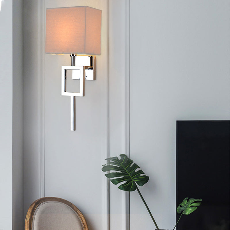 Contemporary Square Sconce Light Fixture Fabric LED Wall Sconce Lighting in Beige for Bedroom Clearhalo 'Modern wall lights' 'Modern' 'Wall Lamps & Sconces' 'Wall Lights' Lighting' 145479