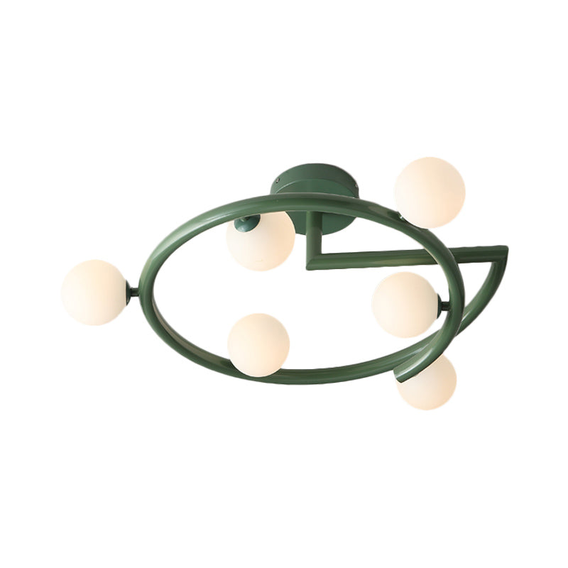 Milk Glass Bubble Flush Light Nordic 6 Heads Green Semi-Flush Ceiling Light with Swirled Arm Clearhalo 'Ceiling Lights' 'Close To Ceiling Lights' 'Close to ceiling' 'Glass shade' 'Glass' 'Semi-flushmount' Lighting' 1454797