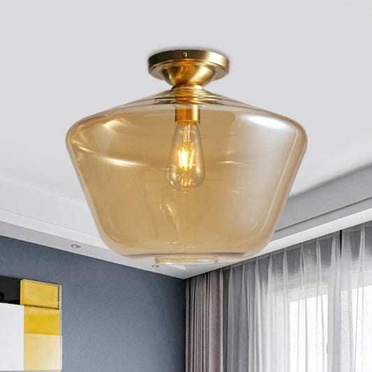 Diamond Shaped Flush Mount Mid Century Cognac Glass Single 9"/15" Wide Brass Ceiling Lamp Brass 15" Clearhalo 'Ceiling Lights' 'Close To Ceiling Lights' 'Close to ceiling' 'Flush mount' Lighting' 1454809