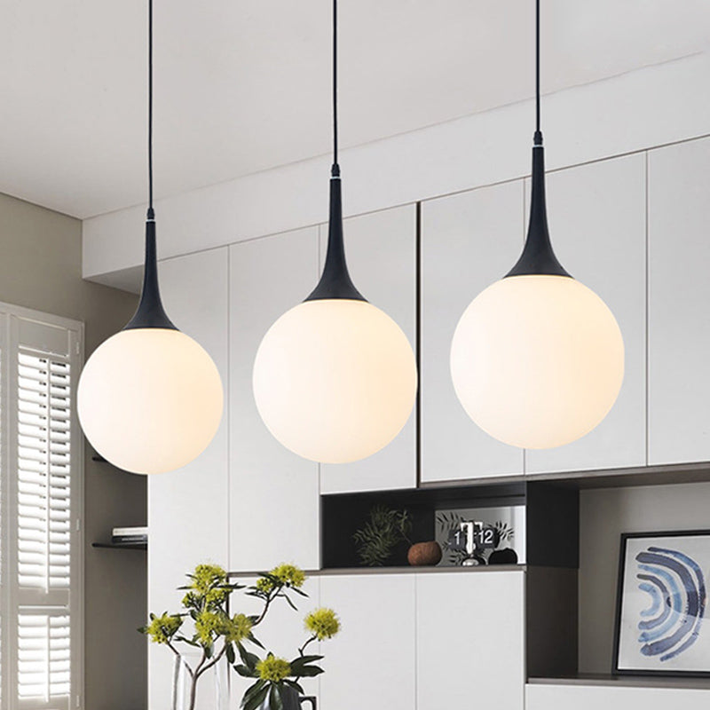 6"/10" Dia Raindrop Pendant Lamp Modern Opal Glass 1 Bulb Dining Table Hanging Light in Black with Venting Hole Clearhalo 'Ceiling Lights' 'Close To Ceiling Lights' 'Glass shade' 'Glass' 'Modern Pendants' 'Modern' 'Pendant Lights' 'Pendants' Lighting' 1454887