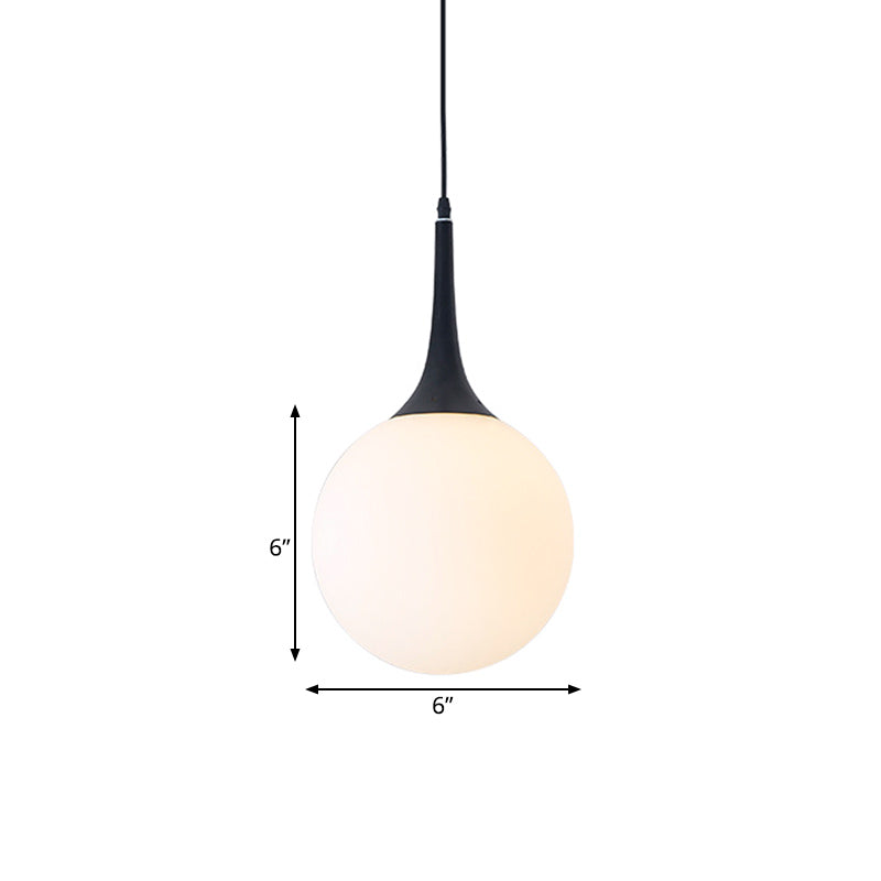 6"/10" Dia Raindrop Pendant Lamp Modern Opal Glass 1 Bulb Dining Table Hanging Light in Black with Venting Hole Clearhalo 'Ceiling Lights' 'Close To Ceiling Lights' 'Glass shade' 'Glass' 'Modern Pendants' 'Modern' 'Pendant Lights' 'Pendants' Lighting' 1454890