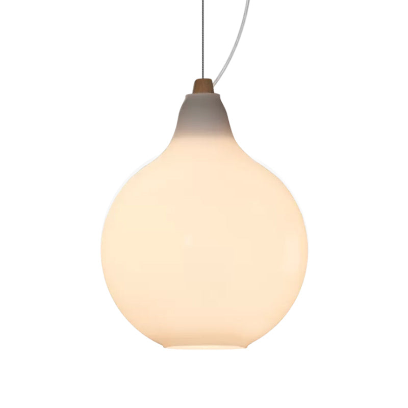 Bellied Dinette Suspension Light Frosted White Glass 1 Head Simplicity Ceiling Pendant with Wood Top Clearhalo 'Ceiling Lights' 'Close To Ceiling Lights' 'Glass shade' 'Glass' 'Modern Pendants' 'Modern' 'Pendant Lights' 'Pendants' Lighting' 1454895