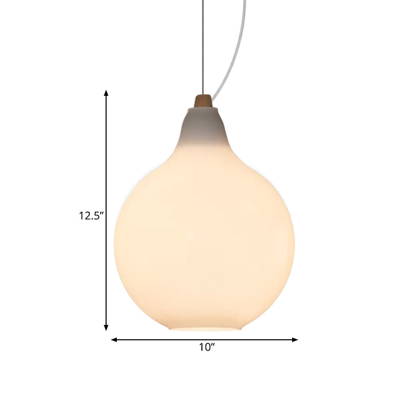 Bellied Dinette Suspension Light Frosted White Glass 1 Head Simplicity Ceiling Pendant with Wood Top Clearhalo 'Ceiling Lights' 'Close To Ceiling Lights' 'Glass shade' 'Glass' 'Modern Pendants' 'Modern' 'Pendant Lights' 'Pendants' Lighting' 1454896