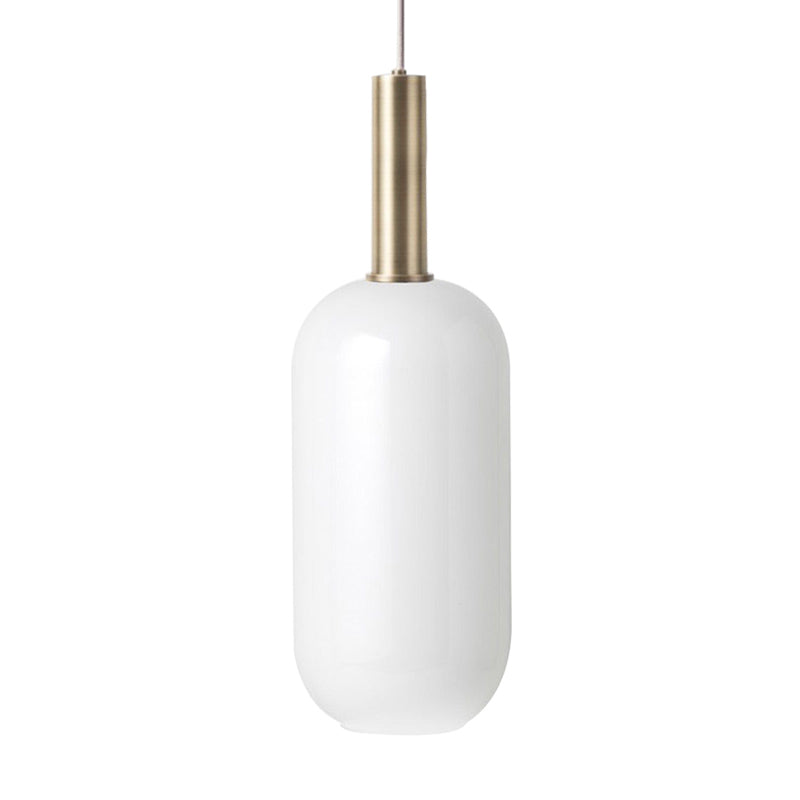 Opal Matte Glass Oblong Ceiling Pendant Minimalist 1 Light Brass Hanging Lamp Kit over Table Clearhalo 'Ceiling Lights' 'Glass shade' 'Glass' 'Modern Pendants' 'Modern' 'Pendant Lights' 'Pendants' Lighting' 1454900