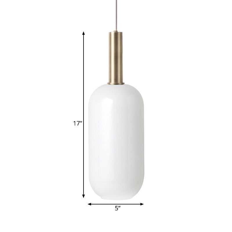 Opal Matte Glass Oblong Ceiling Pendant Minimalist 1 Light Brass Hanging Lamp Kit over Table Clearhalo 'Ceiling Lights' 'Glass shade' 'Glass' 'Modern Pendants' 'Modern' 'Pendant Lights' 'Pendants' Lighting' 1454901