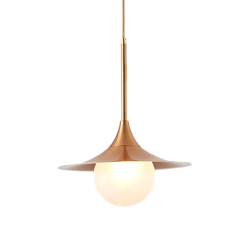 Flared Pendant Lighting Simple Metal Single Living Room Hanging Light Fixture with Orb Milk Glass Insert Clearhalo 'Ceiling Lights' 'Glass shade' 'Glass' 'Modern Pendants' 'Modern' 'Pendant Lights' 'Pendants' Lighting' 1454925