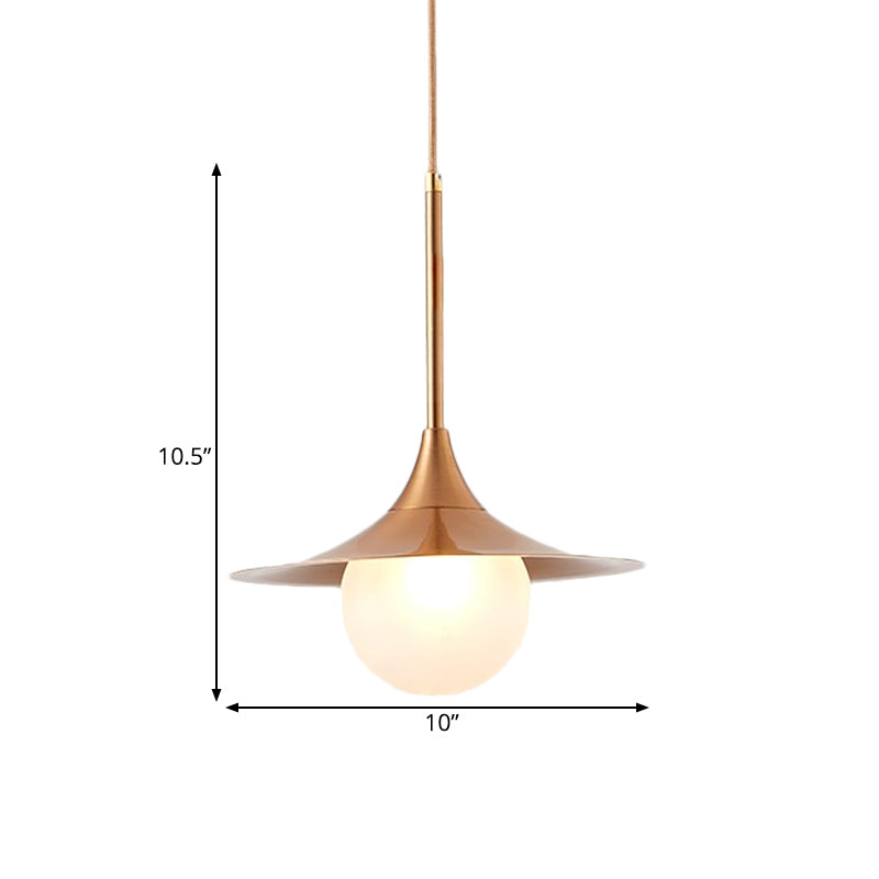 Flared Pendant Lighting Simple Metal Single Living Room Hanging Light Fixture with Orb Milk Glass Insert Clearhalo 'Ceiling Lights' 'Glass shade' 'Glass' 'Modern Pendants' 'Modern' 'Pendant Lights' 'Pendants' Lighting' 1454926