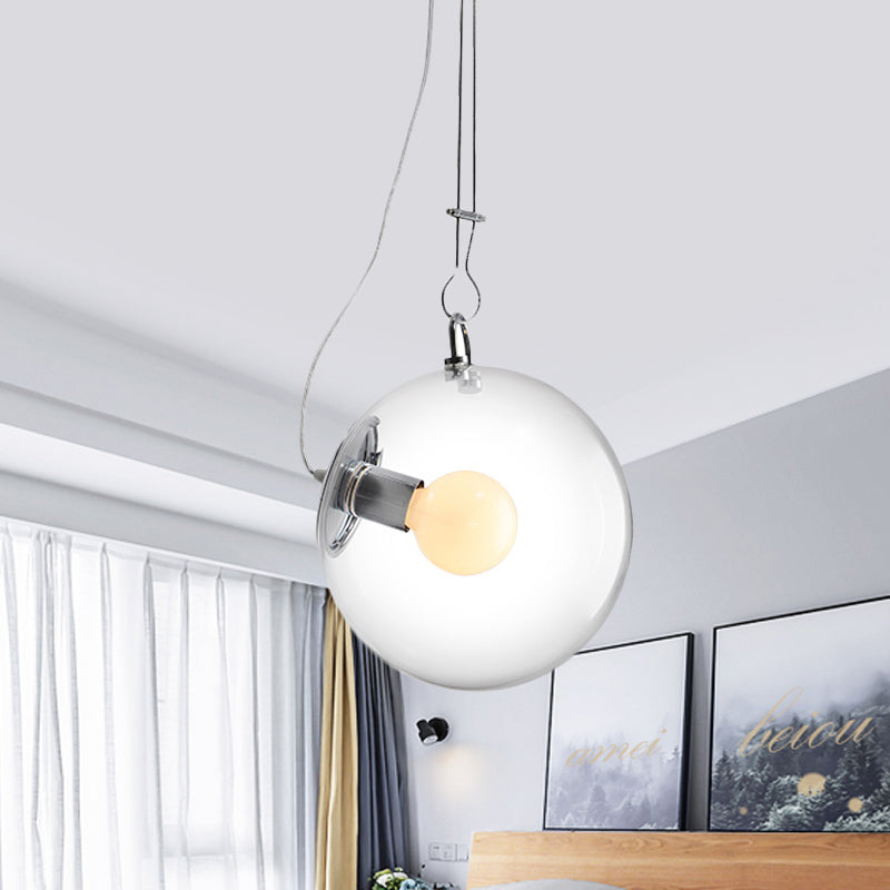 1-Light Bedside Ceiling Pendant Minimalist Chrome Hanging Light with Globe Clear Glass Shade Clear Clearhalo 'Ceiling Lights' 'Glass shade' 'Glass' 'Modern Pendants' 'Modern' 'Pendant Lights' 'Pendants' Lighting' 1454932