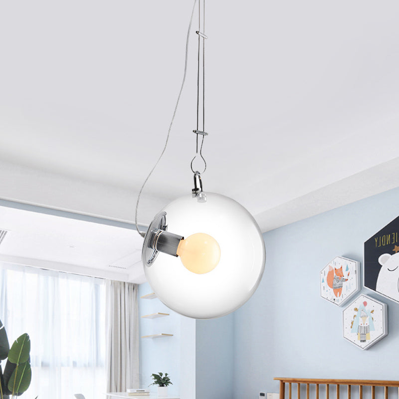 1-Light Bedside Ceiling Pendant Minimalist Chrome Hanging Light with Globe Clear Glass Shade Clearhalo 'Ceiling Lights' 'Glass shade' 'Glass' 'Modern Pendants' 'Modern' 'Pendant Lights' 'Pendants' Lighting' 1454933