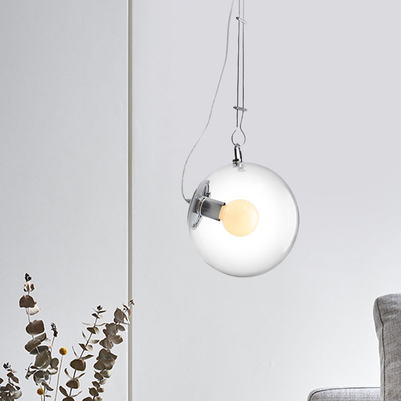 1-Light Bedside Ceiling Pendant Minimalist Chrome Hanging Light with Globe Clear Glass Shade Clearhalo 'Ceiling Lights' 'Glass shade' 'Glass' 'Modern Pendants' 'Modern' 'Pendant Lights' 'Pendants' Lighting' 1454934