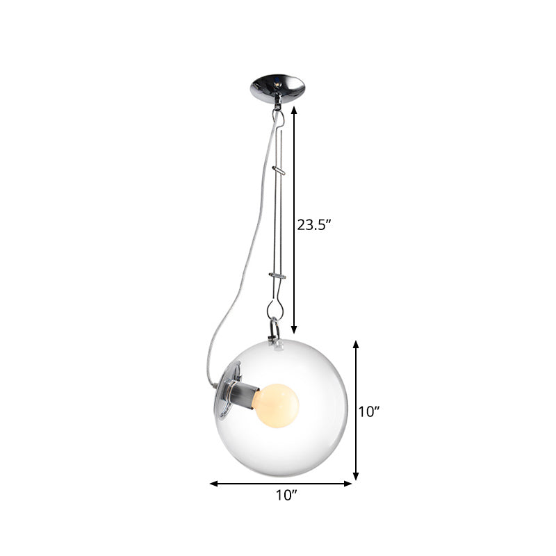 1-Light Bedside Ceiling Pendant Minimalist Chrome Hanging Light with Globe Clear Glass Shade Clearhalo 'Ceiling Lights' 'Glass shade' 'Glass' 'Modern Pendants' 'Modern' 'Pendant Lights' 'Pendants' Lighting' 1454936