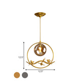 Brass Ring Hanging Pendant Mid-Century Single Bulb Metal Ceiling Lamp with Amber/Smoke Grey Glass Shade and Bird Deco Clearhalo 'Ceiling Lights' 'Glass shade' 'Glass' 'Modern Pendants' 'Modern' 'Pendant Lights' 'Pendants' Lighting' 1455014