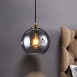 Dome Shade Suspended Lighting Fixture Retro Smoke Grey Glass Brass Pendant Light Fixture Smoke Gray Clearhalo 'Ceiling Lights' 'Glass shade' 'Glass' 'Modern Pendants' 'Modern' 'Pendant Lights' 'Pendants' Lighting' 1455028