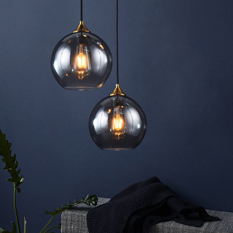 Dome Shade Suspended Lighting Fixture Retro Smoke Grey Glass Brass Pendant Light Fixture Clearhalo 'Ceiling Lights' 'Glass shade' 'Glass' 'Modern Pendants' 'Modern' 'Pendant Lights' 'Pendants' Lighting' 1455030