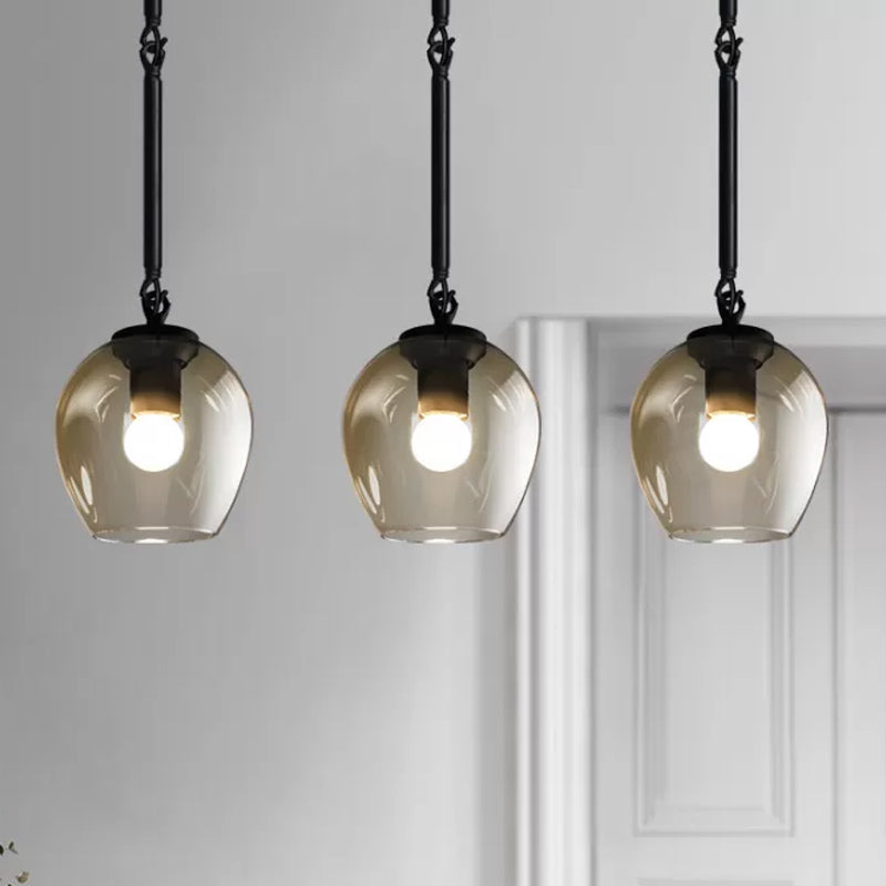 Retro Wine Cup Clear Dimple Glass Pendant 1 Head Hanging Ceiling Light in Black/Gold for Kitchen Black Clearhalo 'Ceiling Lights' 'Glass shade' 'Glass' 'Modern Pendants' 'Modern' 'Pendant Lights' 'Pendants' Lighting' 1455033