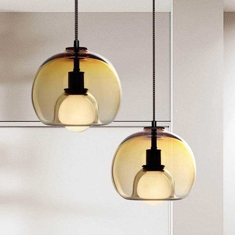 Minimalist Dual Hemisphere Drop Pendant Smoke/Cognac Glass 1 Light Dining Table Ceiling Suspension Lamp Cognac Clearhalo 'Ceiling Lights' 'Glass shade' 'Glass' 'Modern Pendants' 'Modern' 'Pendant Lights' 'Pendants' Lighting' 1455042