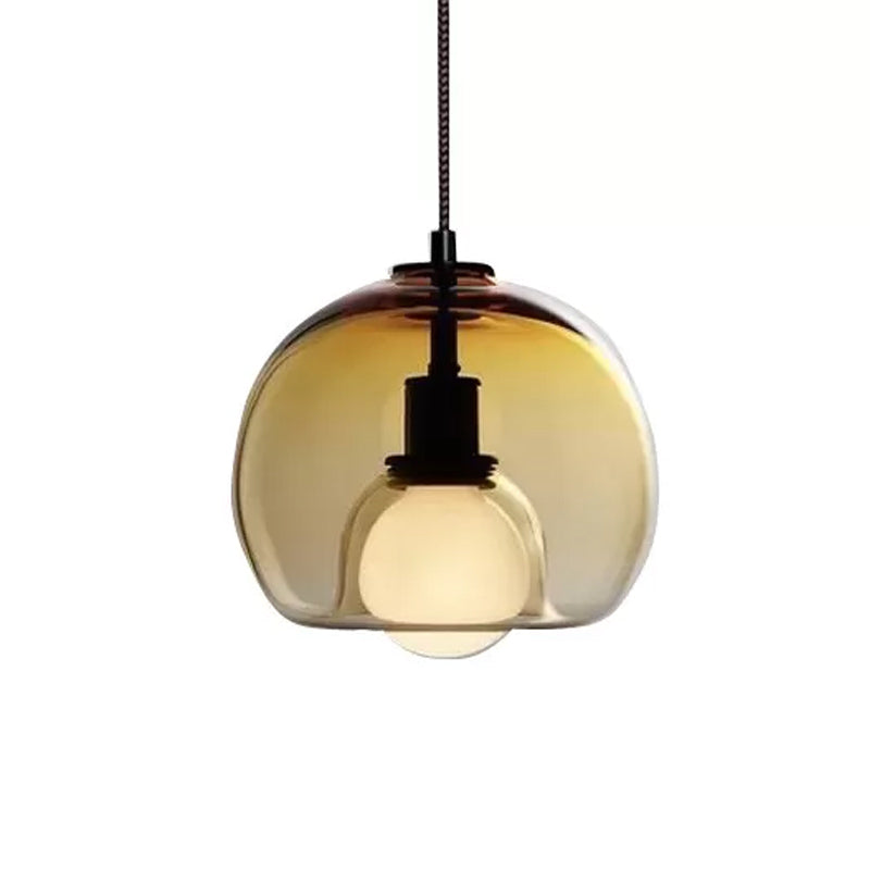 Minimalist Dual Hemisphere Drop Pendant Smoke/Cognac Glass 1 Light Dining Table Ceiling Suspension Lamp Clearhalo 'Ceiling Lights' 'Glass shade' 'Glass' 'Modern Pendants' 'Modern' 'Pendant Lights' 'Pendants' Lighting' 1455045