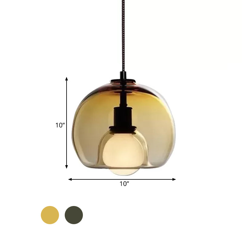 Minimalist Dual Hemisphere Drop Pendant Smoke/Cognac Glass 1 Light Dining Table Ceiling Suspension Lamp Clearhalo 'Ceiling Lights' 'Glass shade' 'Glass' 'Modern Pendants' 'Modern' 'Pendant Lights' 'Pendants' Lighting' 1455046