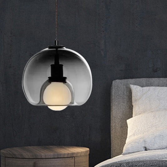 Minimalist Dual Hemisphere Drop Pendant Smoke/Cognac Glass 1 Light Dining Table Ceiling Suspension Lamp Smoke Gray Clearhalo 'Ceiling Lights' 'Glass shade' 'Glass' 'Modern Pendants' 'Modern' 'Pendant Lights' 'Pendants' Lighting' 1455047