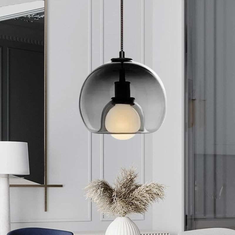 Minimalist Dual Hemisphere Drop Pendant Smoke/Cognac Glass 1 Light Dining Table Ceiling Suspension Lamp Clearhalo 'Ceiling Lights' 'Glass shade' 'Glass' 'Modern Pendants' 'Modern' 'Pendant Lights' 'Pendants' Lighting' 1455048