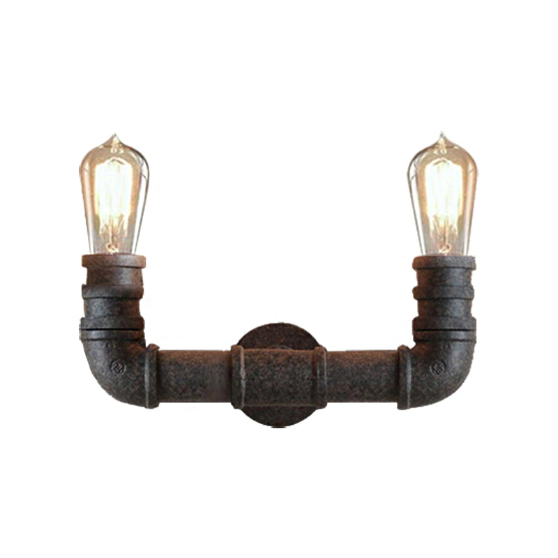 Farmhouse U-Shaped Wall Sconce Lighting with Pipe 2 Lights Wrought Iron Wall Lighting in Weathered Bronze Clearhalo 'Art deco wall lights' 'Cast Iron' 'Glass' 'Industrial wall lights' 'Industrial' 'Middle century wall lights' 'Modern' 'Rustic wall lights' 'Tiffany' 'Traditional wall lights' 'Wall Lamps & Sconces' 'Wall Lights' Lighting' 145505