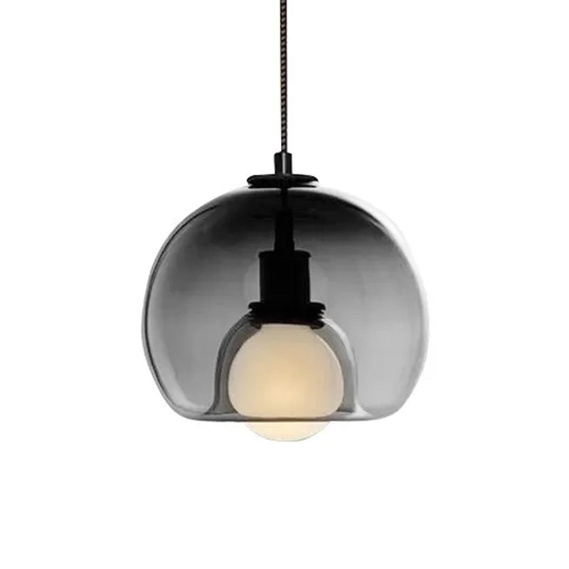 Minimalist Dual Hemisphere Drop Pendant Smoke/Cognac Glass 1 Light Dining Table Ceiling Suspension Lamp Clearhalo 'Ceiling Lights' 'Glass shade' 'Glass' 'Modern Pendants' 'Modern' 'Pendant Lights' 'Pendants' Lighting' 1455050