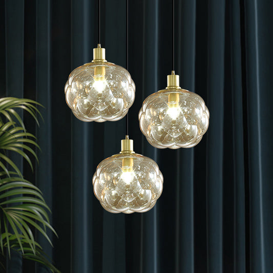 Simple Creative Swelling Globe Pendant Smoke Grey/Amber Glass Single Bedside Hanging Light Fixture Amber Clearhalo 'Ceiling Lights' 'Chandeliers' 'Glass shade' 'Glass' 'Modern Pendants' 'Modern' 'Pendant Lights' 'Pendants' Lighting' 1455051