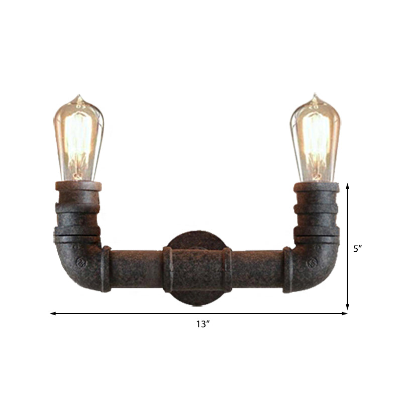 Farmhouse U-Shaped Wall Sconce Lighting with Pipe 2 Lights Wrought Iron Wall Lighting in Weathered Bronze Clearhalo 'Art deco wall lights' 'Cast Iron' 'Glass' 'Industrial wall lights' 'Industrial' 'Middle century wall lights' 'Modern' 'Rustic wall lights' 'Tiffany' 'Traditional wall lights' 'Wall Lamps & Sconces' 'Wall Lights' Lighting' 145506