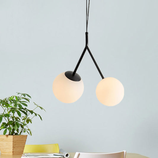 White Glass Furcated Drop Lamp Minimalist 2 Lights Black Chandelier Pendant Light Black Clearhalo 'Ceiling Lights' 'Chandeliers' 'Modern Chandeliers' 'Modern' Lighting' 1455078