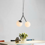 White Glass Furcated Drop Lamp Minimalist 2 Lights Black Chandelier Pendant Light Clearhalo 'Ceiling Lights' 'Chandeliers' 'Modern Chandeliers' 'Modern' Lighting' 1455080