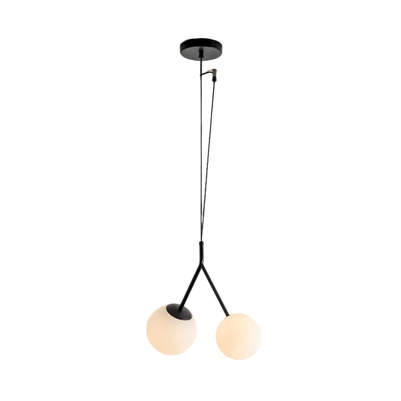 White Glass Furcated Drop Lamp Minimalist 2 Lights Black Chandelier Pendant Light Clearhalo 'Ceiling Lights' 'Chandeliers' 'Modern Chandeliers' 'Modern' Lighting' 1455081