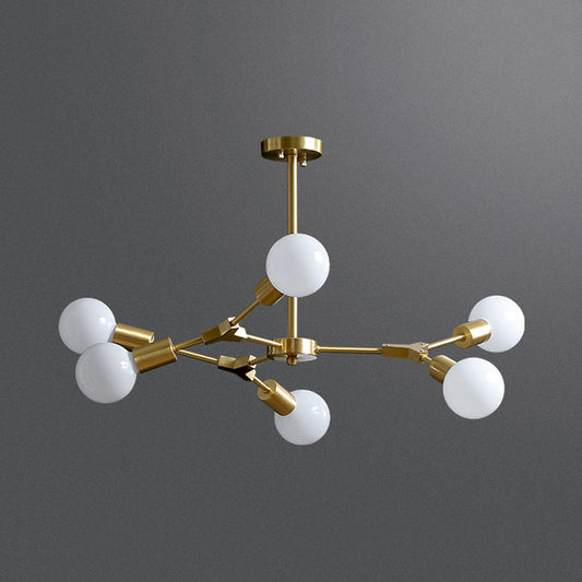 Brass Branched Rotatable Semi Flush Mount Modernism 6 Heads Metal Ceiling Light with Open Bulb Design Clearhalo 'Ceiling Lights' 'Close To Ceiling Lights' 'Close to ceiling' 'Semi-flushmount' Lighting' 1455105