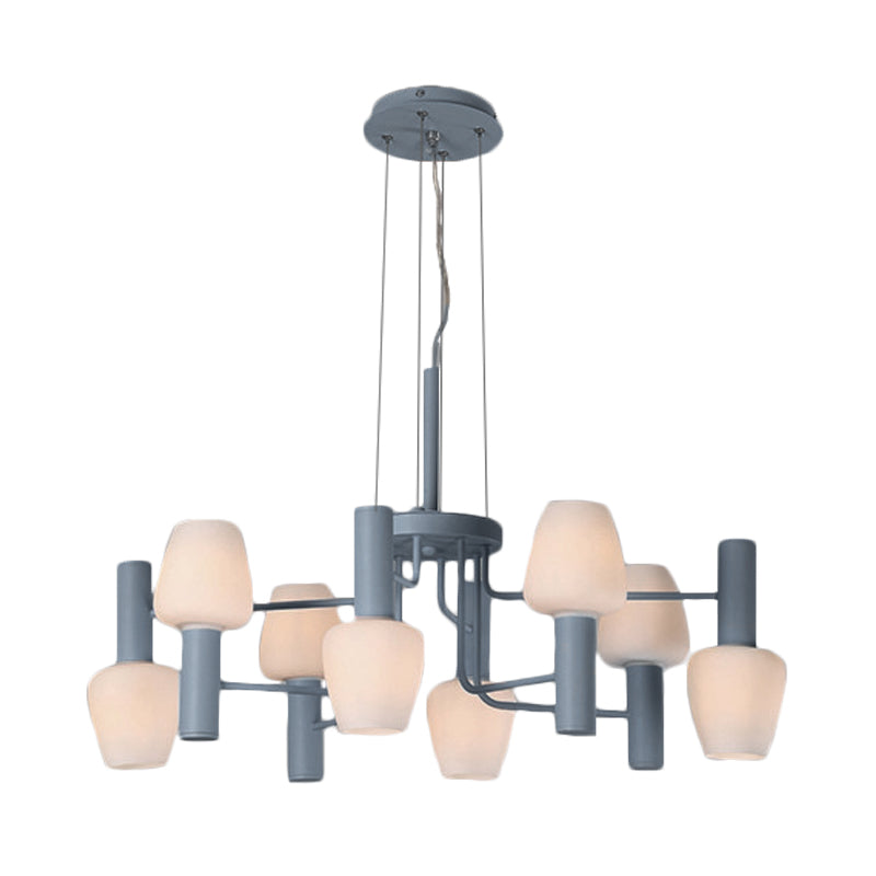 8 Bulbs Lounge Ceiling Chandelier Macaron Pink/Yellow/Blue Hanging Lamp with Up Down Bottle Milk Glass Shade Clearhalo 'Ceiling Lights' 'Chandeliers' 'Modern Chandeliers' 'Modern' Lighting' 1455115