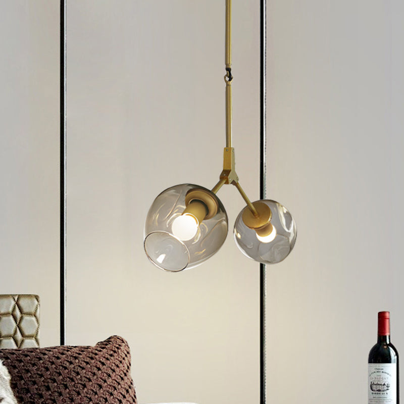 Black/Gold Bifurcated Chandelier Modernist 2 Lights Blown Open Dimpled Glass Suspension Pendant Clearhalo 'Ceiling Lights' 'Chandeliers' 'Close To Ceiling Lights' 'Glass shade' 'Glass' 'Modern Chandeliers' 'Modern' Lighting' 1455130