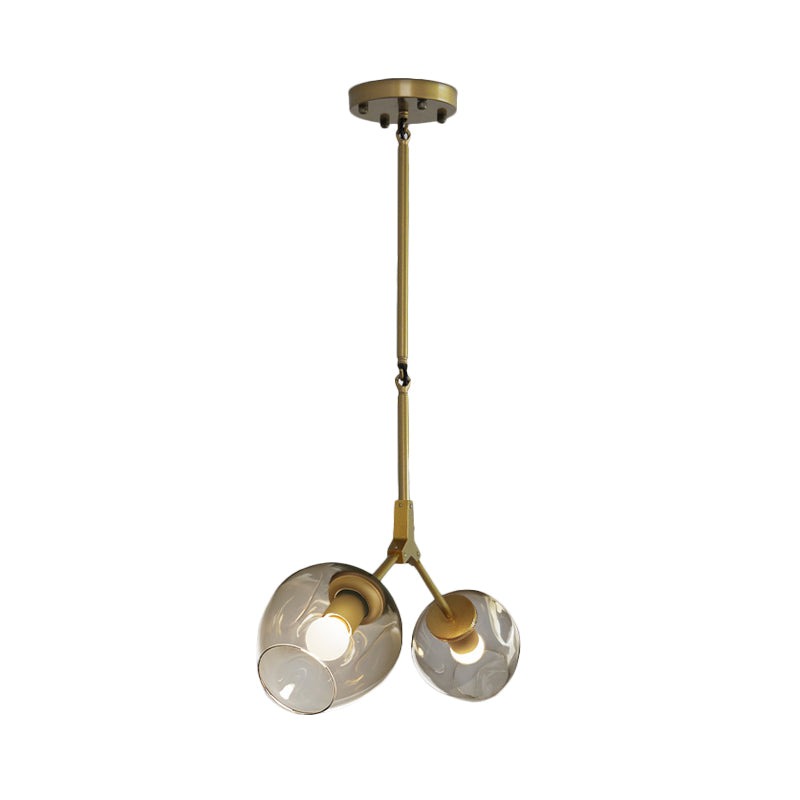 Black/Gold Bifurcated Chandelier Modernist 2 Lights Blown Open Dimpled Glass Suspension Pendant Clearhalo 'Ceiling Lights' 'Chandeliers' 'Close To Ceiling Lights' 'Glass shade' 'Glass' 'Modern Chandeliers' 'Modern' Lighting' 1455132