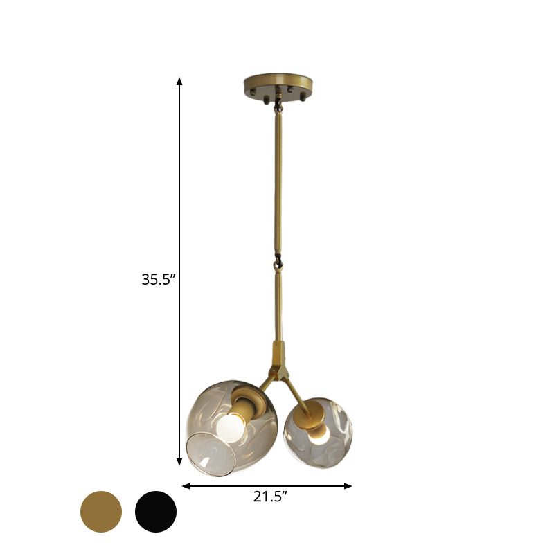 Black/Gold Bifurcated Chandelier Modernist 2 Lights Blown Open Dimpled Glass Suspension Pendant Clearhalo 'Ceiling Lights' 'Chandeliers' 'Close To Ceiling Lights' 'Glass shade' 'Glass' 'Modern Chandeliers' 'Modern' Lighting' 1455133