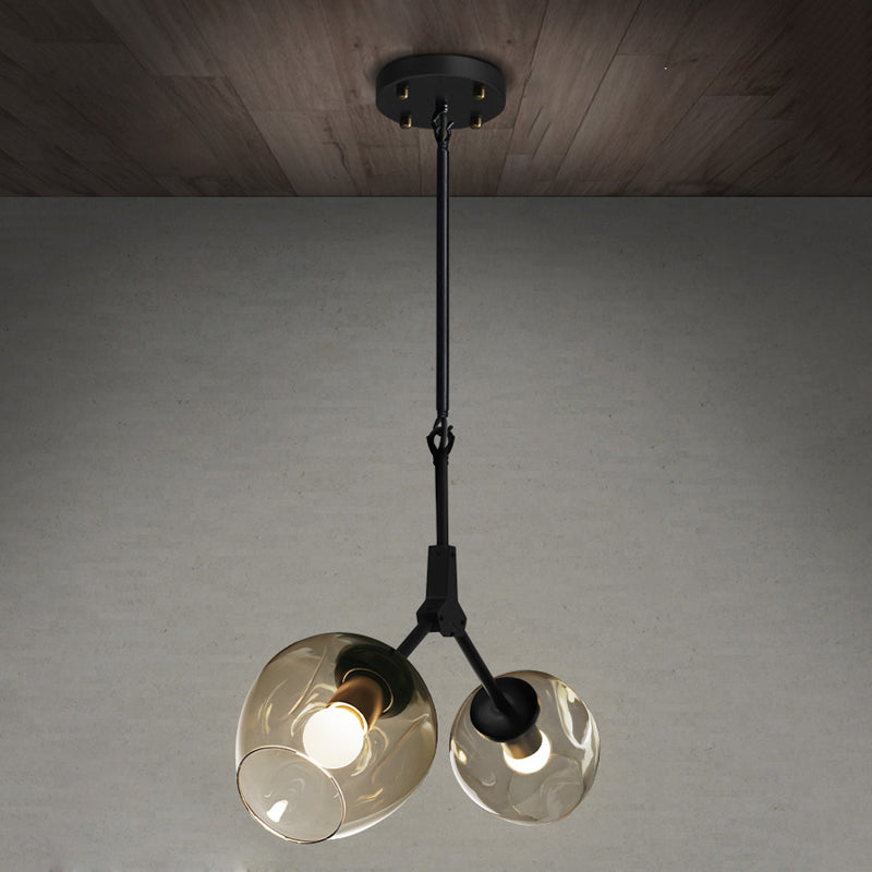 Black/Gold Bifurcated Chandelier Modernist 2 Lights Blown Open Dimpled Glass Suspension Pendant Clearhalo 'Ceiling Lights' 'Chandeliers' 'Close To Ceiling Lights' 'Glass shade' 'Glass' 'Modern Chandeliers' 'Modern' Lighting' 1455135