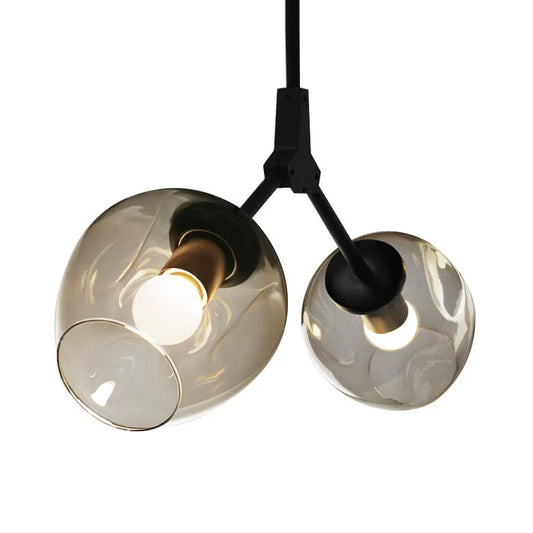Black/Gold Bifurcated Chandelier Modernist 2 Lights Blown Open Dimpled Glass Suspension Pendant Clearhalo 'Ceiling Lights' 'Chandeliers' 'Close To Ceiling Lights' 'Glass shade' 'Glass' 'Modern Chandeliers' 'Modern' Lighting' 1455137