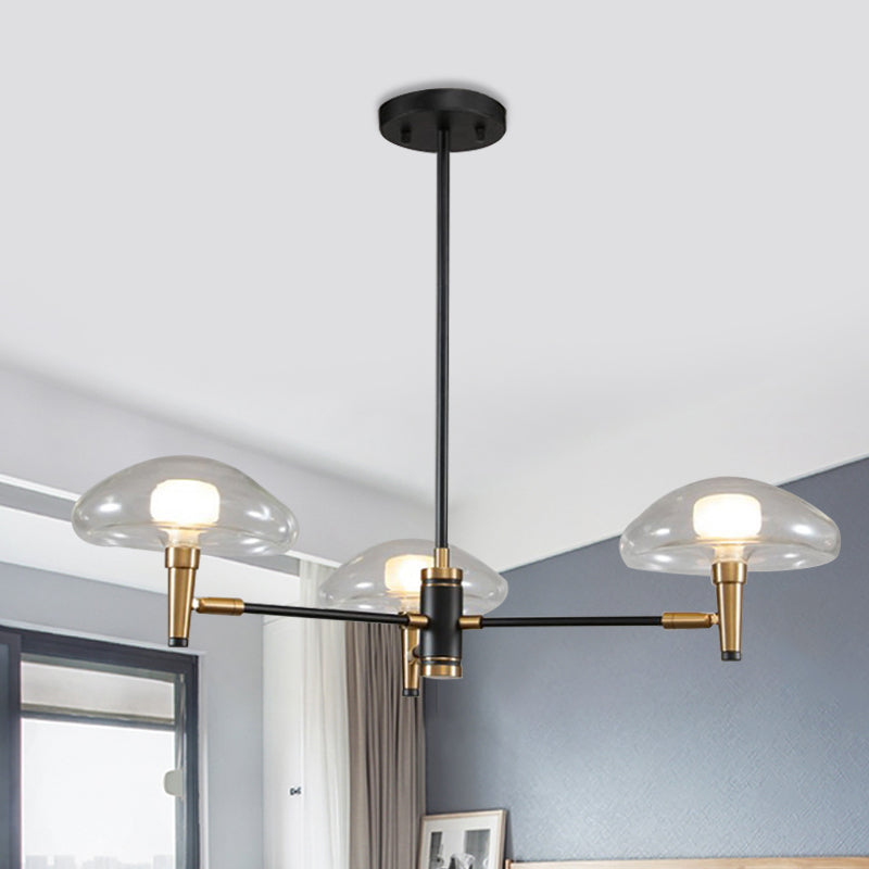 3 Heads Dining Room Chandelier Contemporary Black and Gold Hanging Light Kit with Tapered Clear Glass Shade Black-Gold Clearhalo 'Ceiling Lights' 'Chandeliers' 'Modern Chandeliers' 'Modern' Lighting' 1455168