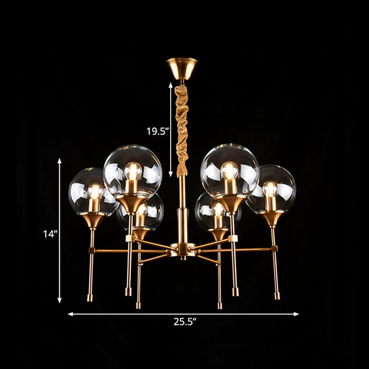 Brass Burst Style Suspension Lamp Retro 6 Heads Clear Glass Chandelier over Dining Table Clearhalo 'Ceiling Lights' 'Chandeliers' 'Clear' 'Industrial' 'Modern Chandeliers' 'Modern' 'Tiffany' 'Traditional Chandeliers' Lighting' 1455182