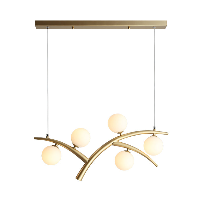Branch Iron Chandelier Contemporary 5 Lights Gold Pendant Light Fixture with Orb White Glass Shade Clearhalo 'Ceiling Lights' 'Chandeliers' 'Modern Chandeliers' 'Modern' Lighting' 1455186