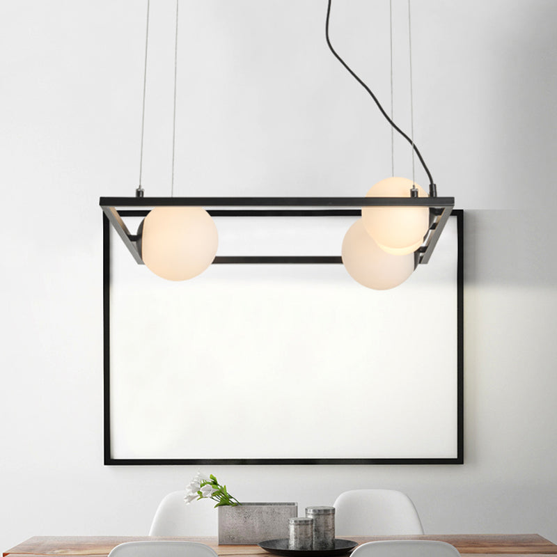 Bubble Kitchen Dinette Chandelier Ivory Glass 4 Bulbs Modernism Hanging Pendant with Square Frame in Black/White Clearhalo 'Ceiling Lights' 'Chandeliers' 'Modern Chandeliers' 'Modern' Lighting' 1455204